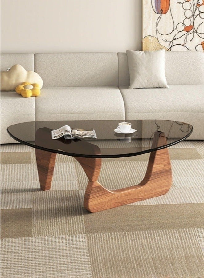 WALALLA Mid Century Modern Glass Coffee Table, Small Coffee Table for Living Room, Elegant and Functional Coffee Tables Suitable for Bedroom Living Room Reception Office Table,Walnut/Black - Image 1